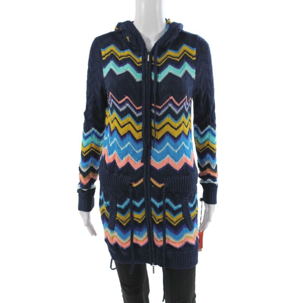 Missoni for Target Womens Blue Chevron High Neck Long Sleeve Cardigan Rayon Size